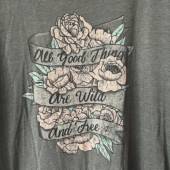 Torrid 3/4 Sleeve Grey/Black Shirt Top “All Good Things Are Wild and Free” Sz 2 - Picture 3 of 4